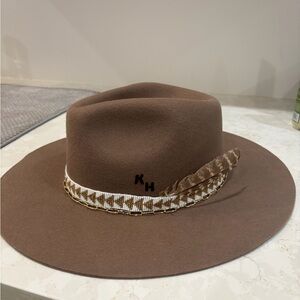 Rustler Brown Hat with Feather Accent